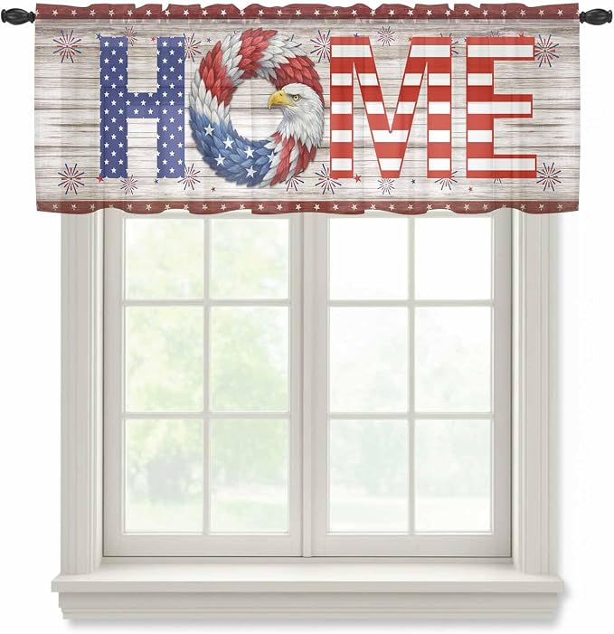 4th of July Sheer Valances for Windows 42"x18", Light Filtering Kitchen