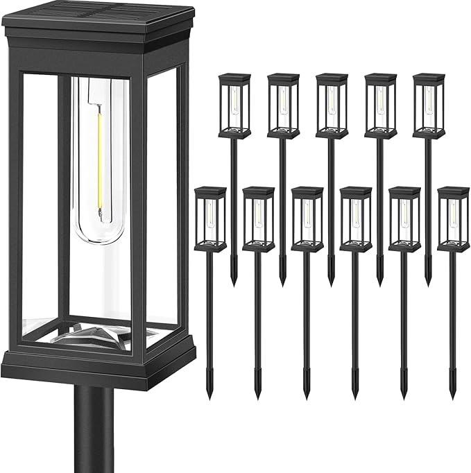 BesLowe 【Upgraded】 Solar Pathway Lights Outdoor, 12-Pack Large LED Solar Light Outdoor Waterproof, Super Bright Outside Lights for Yard, Sun-Powered Landscape Lighting for Garden Walkway, Cool White