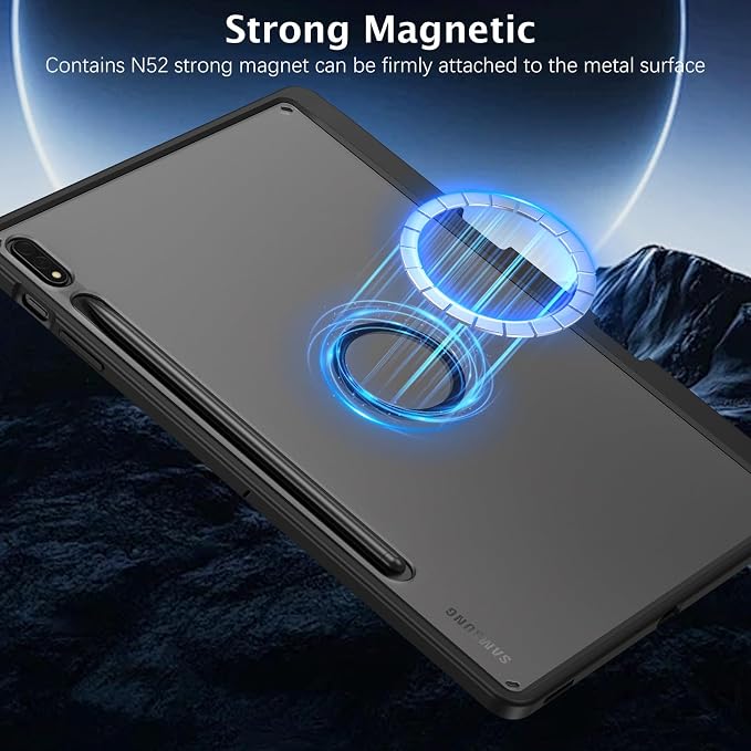 Telaso for Samsung Galaxy Tab S8 Plus 2022 / S7 FE 2021 / S7 Plus 2020 12.4 Inch Magnetic Case with Pen Holder Translucent Matte Back Soft TPU Bumper Protective Samsung Tab S8+/S7 FE/S7+ Case Black