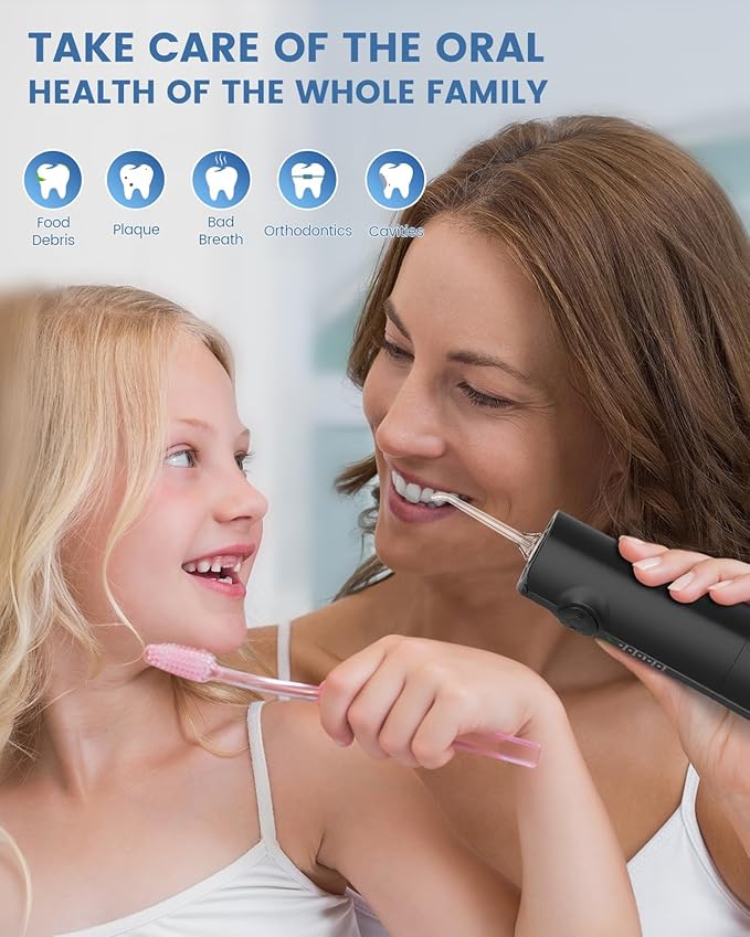 AUIEI Water Flosser Teeth Pick: 9 Jet Tips Cordless Oral Irrigator with 300ML, 5 Modes Portable Power Dental Flossers, IPX7 Waterproof Rechargeable Electric Waterflosser Machine for Home Travel, Black