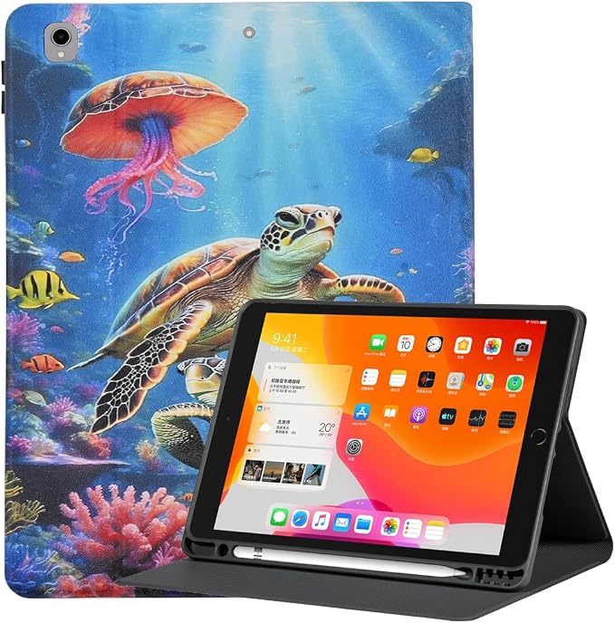 Case for iPad 9th/8th/7th Generation 10.2 Inch 2021/2020/2019 Folio PU Leather Soft TPU Back Cover Multi-Angle Stand Auto Wake/Sleep Smart Case Audio Cassette Tape