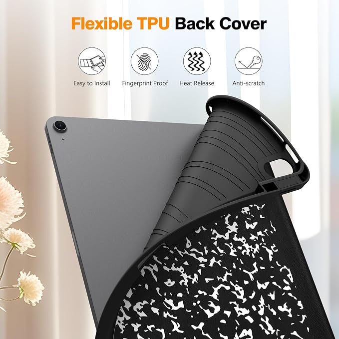 Fintie Slim Shockproof Case for iPad Air 13-inch M4/M3/M2 (2026/2025/2024) | Soft TPU Back Cover Drop protection Viewing &amp Typing Angles Pencil Holder Scratch-Resistant Composition Book