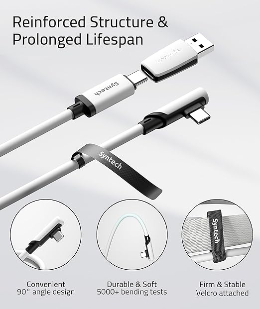 Syntech VR Link Cable 16FT for Meta Quest 3/3S/2 USB 3.0 Adapter | 16FT USB C VR cable with USB 3.0 adapter for Quest 3/3S/2 fast data transfer charging support and SteamVR.