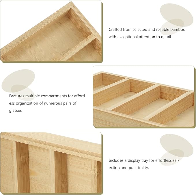 CALLARON Sunglasses Organizer Tray 4-Grid Eyewear Storage Display with Wear-Resistant Compartments for Glasses Holder at Home and Office