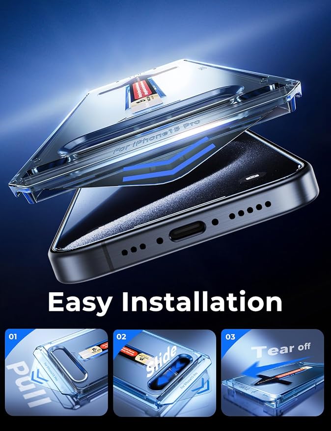 MAGIC JOHN 2 Pack for iPhone 15 Pro (6.1 inch) Tempered Glass Screen Protector Auto Dust-Elimination Installation Bubble Free Dynamic Island Compatible HD Clear Easy Installation