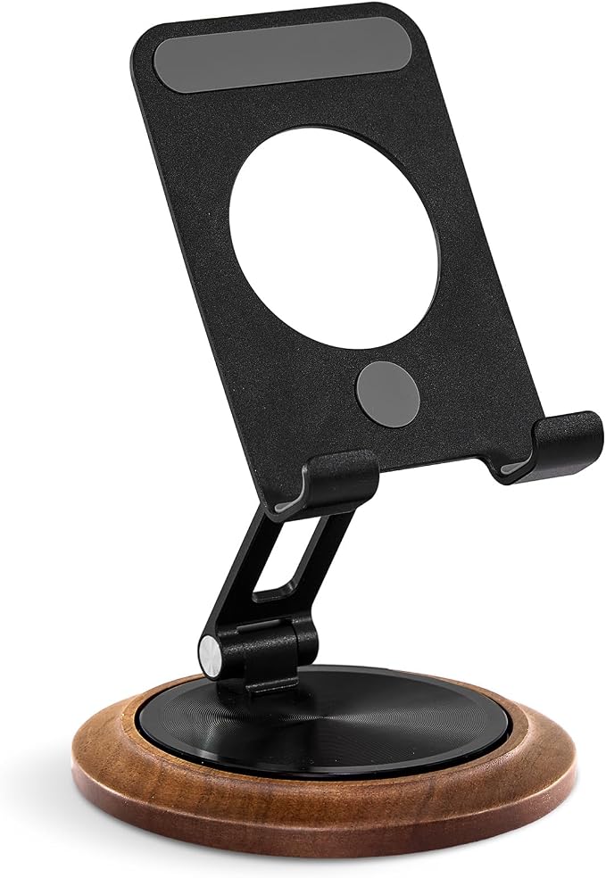Dual Folding Phone Desk Stand Wood Black | Adjustable Foldable Beside Phone Holder