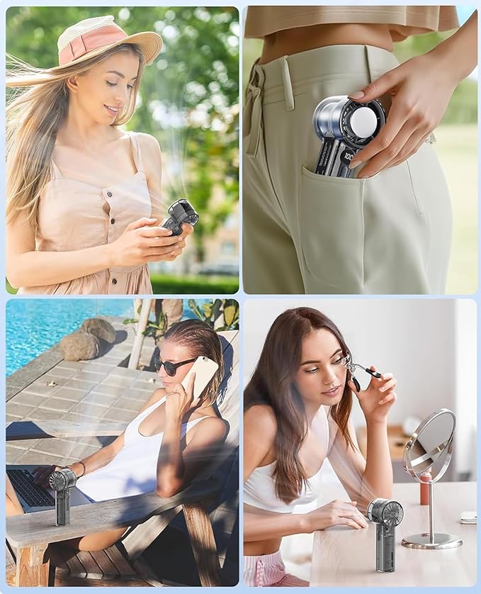 Portable Handheld Turbo Fan with Ice Cooling Plate, Personal Hand Held Mini Travel Fan 14000RPM Adjustable Speed 1-100, Portable Pocket AC Fans Rechargeable Digital Display, Gifts for Women Men Beach