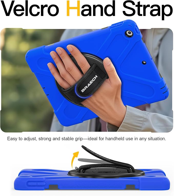 BRAECN Case for iPad 9th/8th/7th Generation - 10.2 inch 2021/2020/2019 | Heavy Duty Protective Cover with Carrying StrapHand StrapScreen ProtectorSwivel Stand Fit 10.2 inch iPad 7/iPad 8/iPad 9
