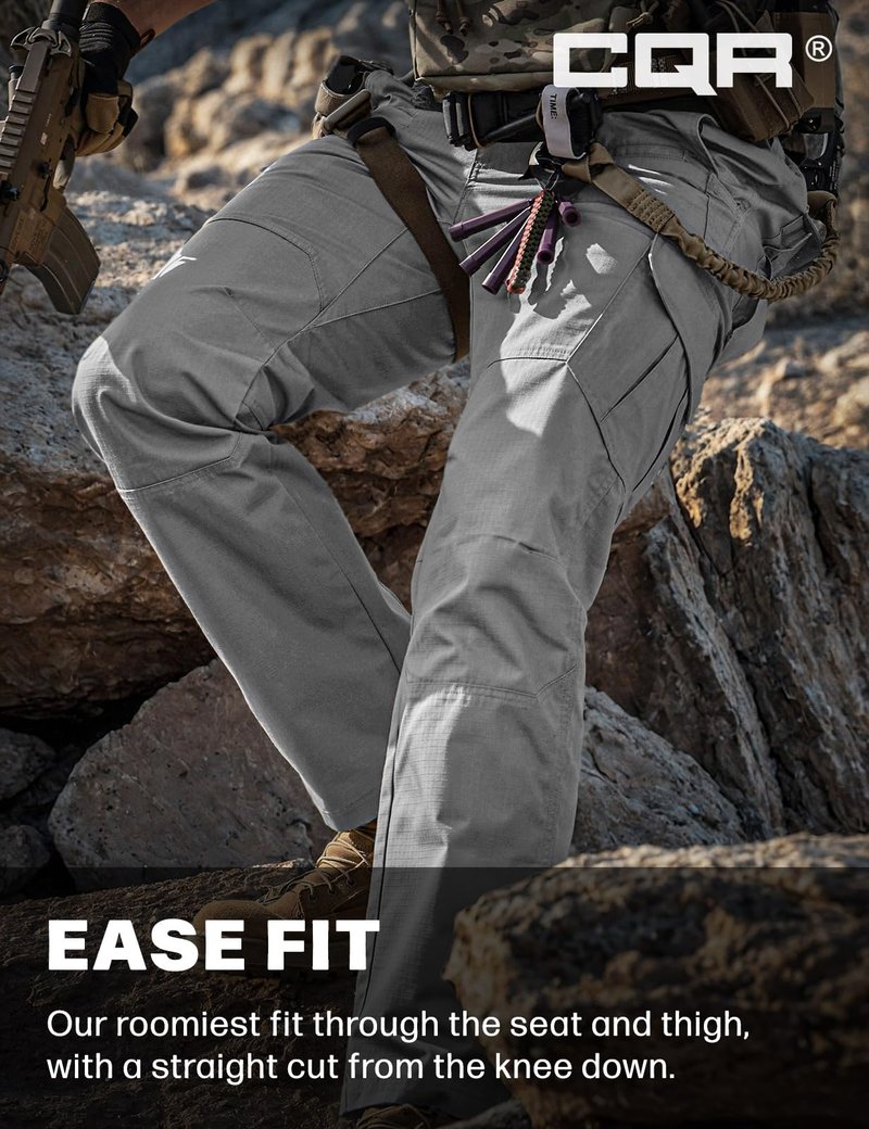 CQR Men's Tactical Pants, Water Resistant Ripstop Cargo Pants, Lightweight EDC Work Hiking Pants, Outdoor Apparel, Raider Stone, 34W x 34L