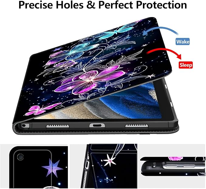 Case for Fire 7 2019/2017/2015Black Cat Purple Roses | DIGTIALL Slim Cover for Fire 7 Tablet 9th/7th/5th Gen 7.0 Folding Stand Protective Case Auto Sleep/Wake Smart Shell