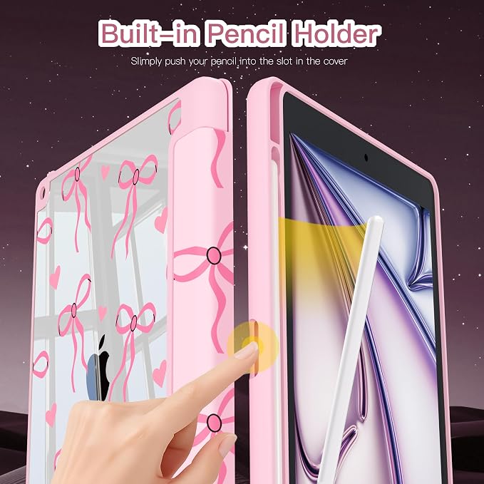 Teryeefi for iPad 10.2 case 2021 20202019 Release 7th 8th 9th Generation Built in Pencil Holder - Stand-Auto Wake/Sleep TPU &amp Hard Stand Clear Back Cover for 10.2 iPad (Black Bow)