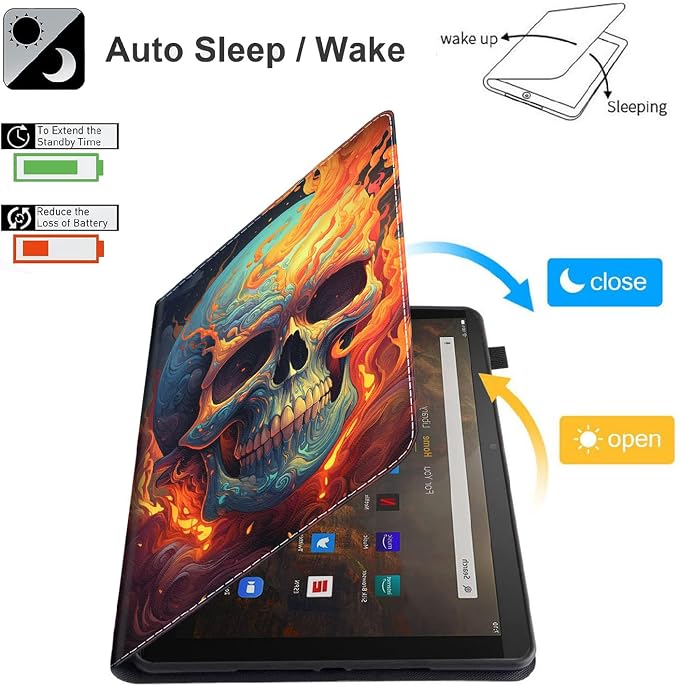 Case for Amazon Kindle Fire Max 11 Case (13th Gen 2023 Release) 11，Slim Fit Foldable Standing Cover Case with Auto Sleep/Wake for Fire 11 Max Tablet，Skull and Fire
