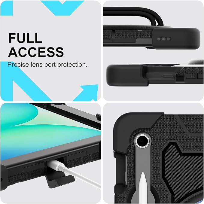 Galaxy Tab S10 Lite/S10 FE/S9 FE 5G/S9 Case 10.9/11 inch | with Screen Protector 360° Rotating Kickstand Hand/Shoulder Strap Heavy Duty Shockproof Cover S Pen Holder Kids Friendly