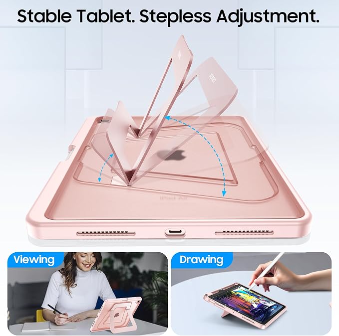 Fintie Shockproof Case for iPad Air 11-inch &amp iPad Air 5th/4th Gen 10.9 in | Slim Frosted Hard Back Cover Multi-Angle Viewing Built-in Kickstand &amp Pencil Holder Anti-Scratch Black