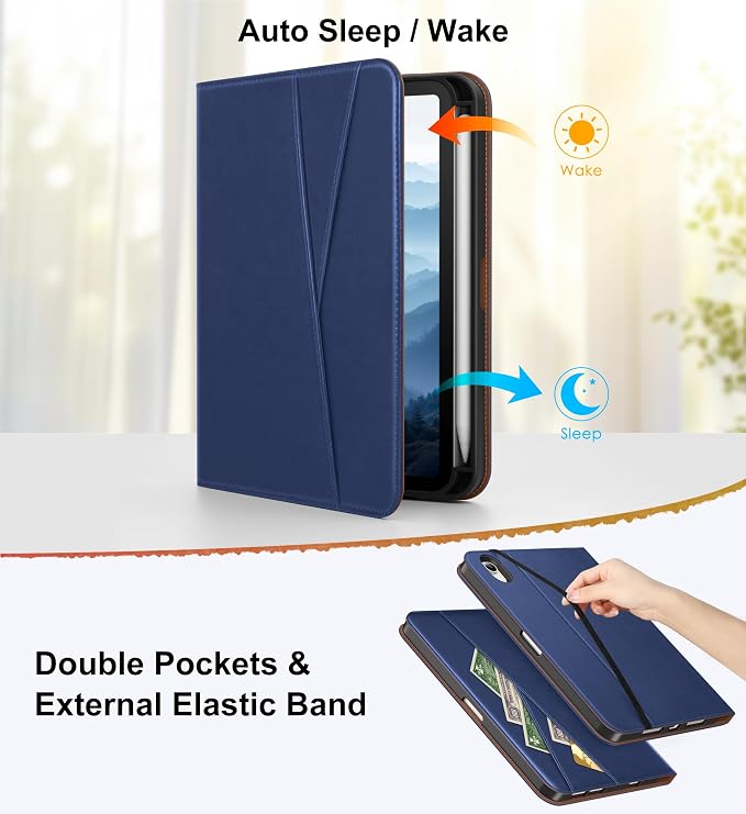 DTTO for iPad mini 7 A17 Pro 2024 aslo fit iPad mini 6 2021 Brown | 360 Degree Rotating Premium Faux Leather Folio Stand Cover with Pencil Holder Auto Sleep/Wake Multiple Angles Hand Strap