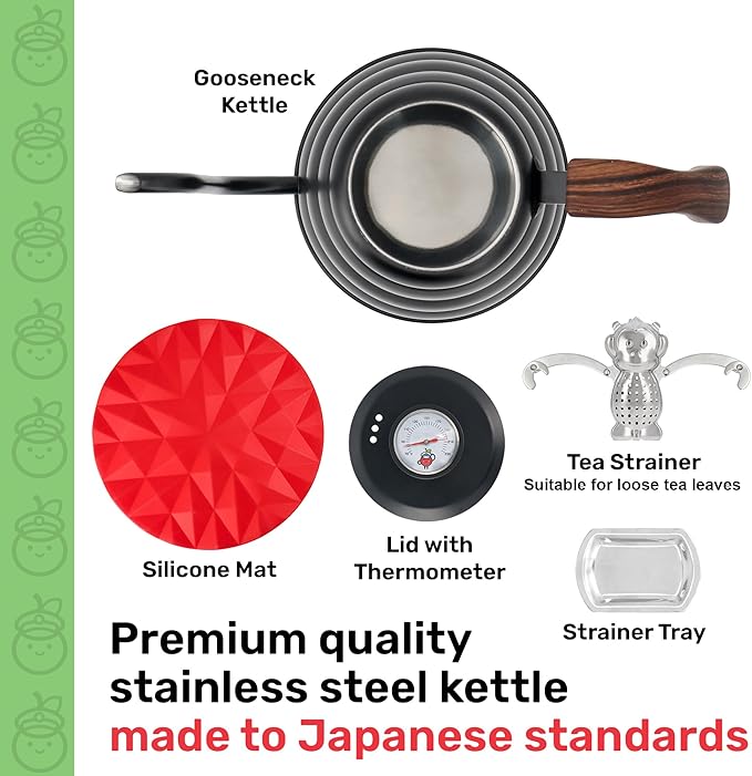 Captain Cranberry Gooseneck Kettle, Stovetop, Thermometer, Black, 40.6oz