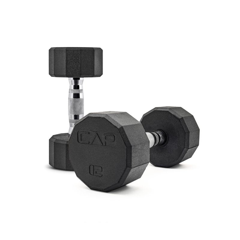 CAP 12 LB 12-Sided Rubber Coated Dumbbell Weight, Rubber Hand Weights for Home Gym Strength Training, Chrome Handle, Pair