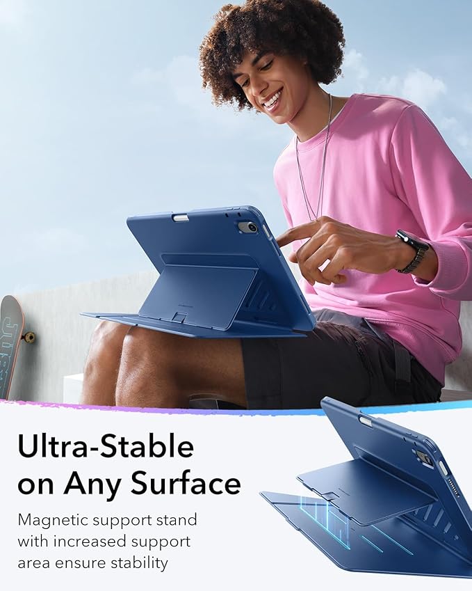 ESR for iPad A16 Case, iPad 11th/10th Generation Case (2025/2022), Vertical Stand Cover, Multi Stand Angles, Ultra-Stable Cover with Pencil Holder, Flip Series, Blue | (2025/2022), Multi Stand Angles, Ultra-Stable Cover, with Pencil Holder, Blue