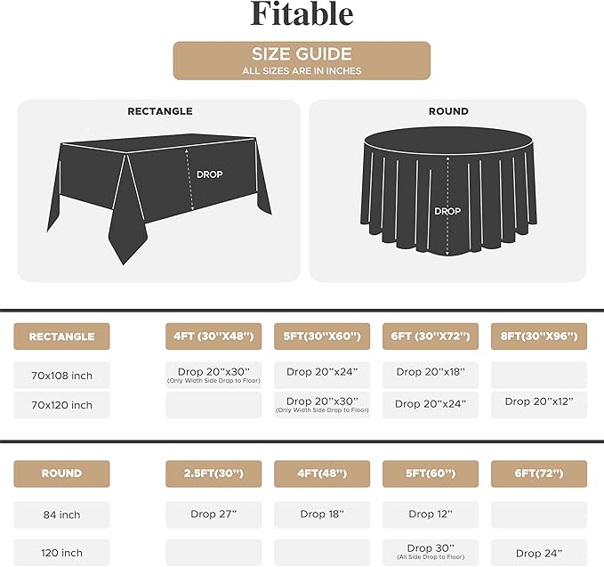 Fitable 8 Pack Round Tablecloths: Stain Resistant Wrinkle Free Circle Table Clothes, Washable Reusable Polyester Table Covers for Wedding Party Birthday Banquet Reception(White, 120 Inch)