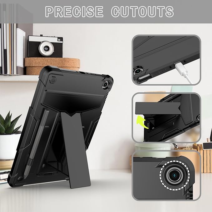 Case for Amazon Fire Max 11 (13th Generation 2023 Released) - Heavy Duty Hybrid Protective Case Cover with Kickstand + 1 Screen Protector and 1 Random Stylus (Black/Black)