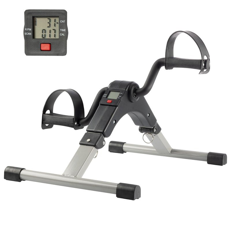 Under Desk Bike Pedal Exerciser with Calorie Tracker and Adjustable Resistance - Mini Foldable Indoor Home Gym Exercise Equipment by Wakeman