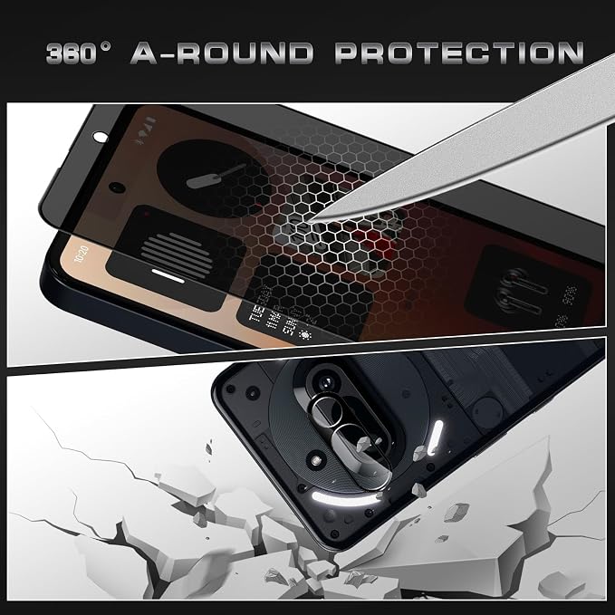 4 Pack Nothing Phone (3a) Pro 5G Privacy Screen Protector 2 Pack Privacy Tempered Glass Film and 2 Pack Camera Lens Protector Anti-Spy Protection for Nothing Phone (3a) Pro 5G Screen Protector