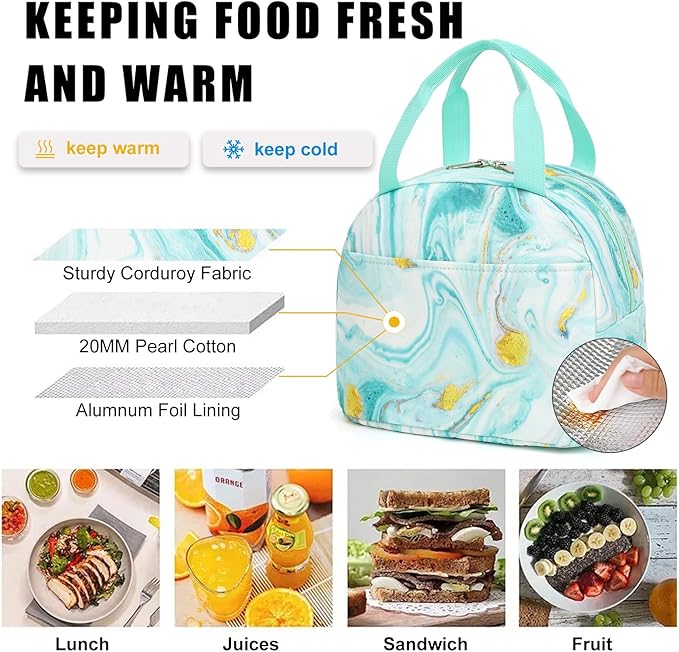 Girls School Backpack Set - Teens Kids School Bag Bookbag with Lunch Box Pencil Case for Elementary Middle School (Turquoise Marble)