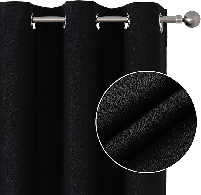 Joydeco Blackout Curtains 96 Inches Long 2 Panels Burg, Room Darkening Curtains for Bedroom, 100% Black Out Textured Thermal Drapes Privacy Protection 2 Panels Set(W52 x L96 Inch, Black)