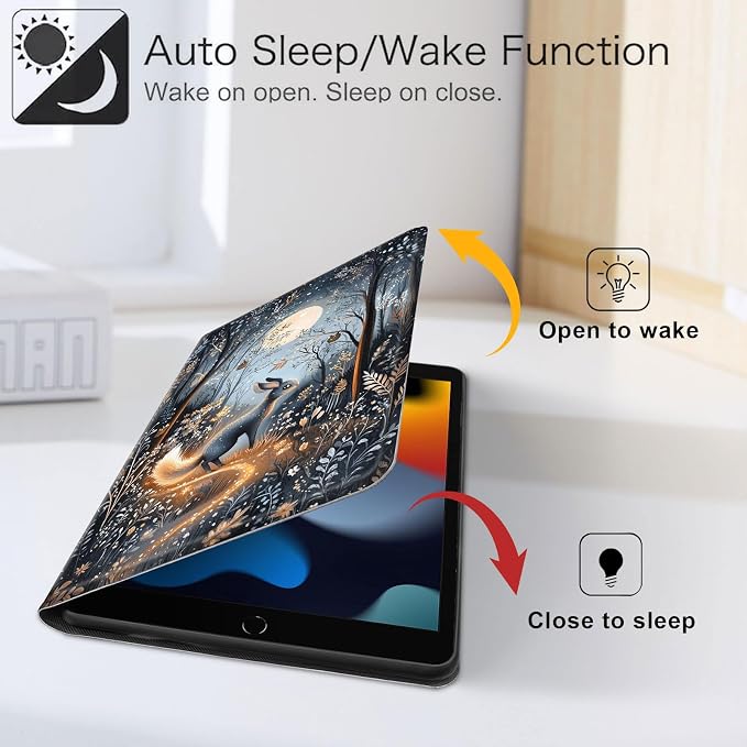 for iPad 11th Generation (A16 2025) 11 / iPad 10th Gen 10.9 2022 Case 360° Rotating PU Leather Stand Cover with Auto Sleep/Wake Shockproof TPU Backl Raccoon Perched