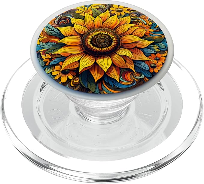 Mandala Geometric Watercolor Sunflower Pattern Floral Women PopSockets PopGrip for MagSafe