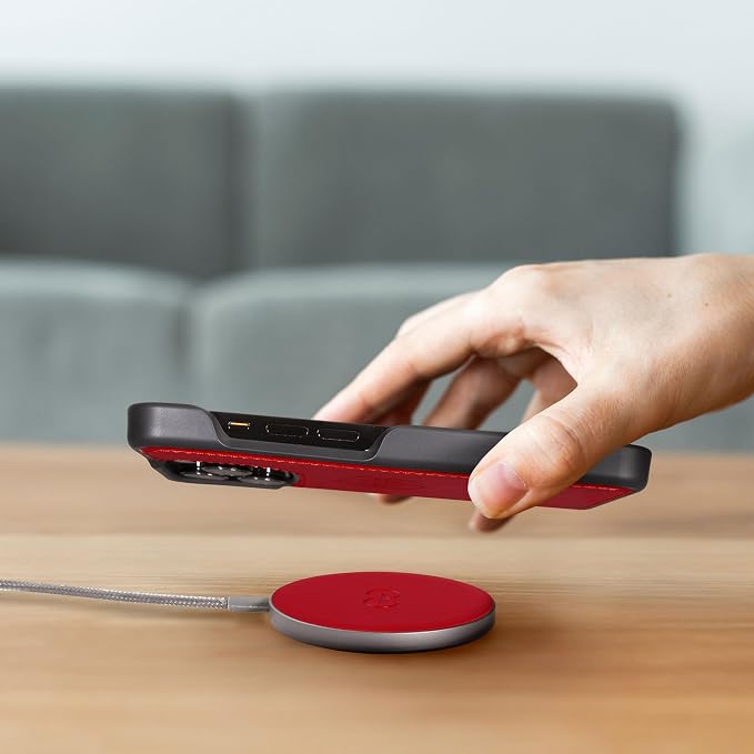Dreem Empower Magnetic Wireless Charger Pad – Compatible with MagSafe for iPhone 17/16/15/14/13/12 &amp Qi-Certified Devices – Premium Vegan Leather [RED]
