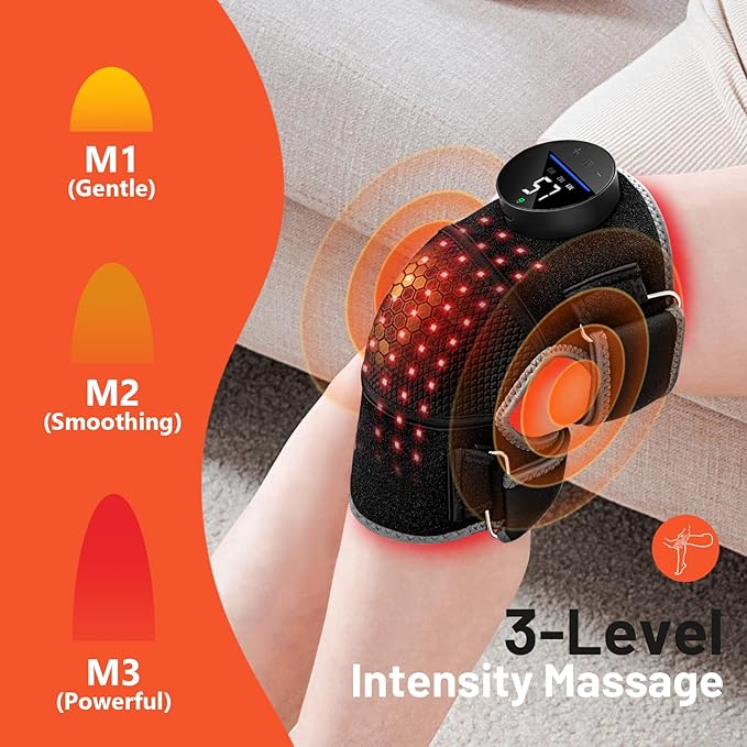 HALIDODO Red Light Therapy & Vibration Massage Knee Brace - Wireless Rechargeable Controller, 660nm & 850nm Red Light Therapy Heated Device for Knee/Joint/Elbow/Shoulder.