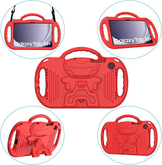 Kids Case for Samsung Galaxy Tab A11+ Plus/A9+ Plus 11 Inch Case with Strap Shockproof Lightweight Handle Stand 2025/2023 Model with Lanyard Black