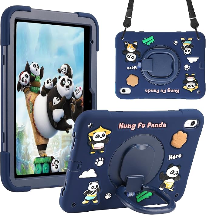 Case for iPad A16 11th Generation 11 Inch 2025 iPad 10th Generation 10.9 Inch 2022 Silicone 3D Panda Design Kids Case Heavy Duty Protection with Kickstand/Pencil Holder/Strap
