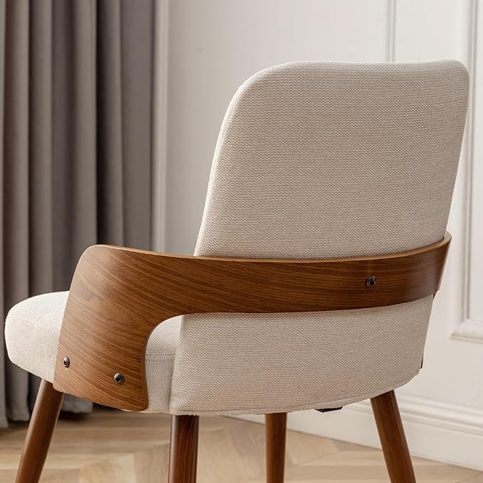 Dining Room Chairs Set of 4,Mid Century Modern Kitchen Chairs,Upholstered Beige Fabric Accent Chairs,Metal Legs Wooden Desk Chairs Armless and No Wheels for Kitchen Dining Living Room