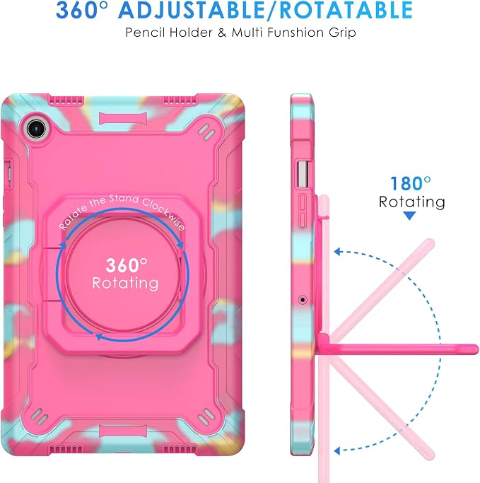 DETUOSI Galaxy Tab A8 Case - Shockproof with 360 Stand &amp Strap Heavy Duty for SM-X200/X205/X207 Black