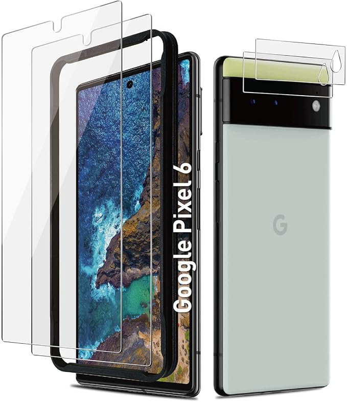 AACL 2-Pack for Google Pixel 6 Screen Protector Tempered Glass [6.4] | with 2-Pack Camera Lens Protectors HD Clear Fingerprint Unlock Case-Friendly Anti-Scratch [9H Tempered Glass]