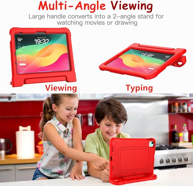 Kids Case for New iPad (A16) 11th Generation 11 inch 2025 iPad 10th Generation 10.9 2022 - Shockproof Handle Bumper Stand Cover with Built-in Screen Protector &amp Pencil Holder Tablet Case (Black)