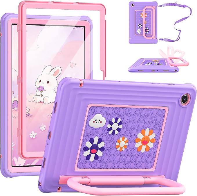SEYMAC Case for Samsung Galaxy Tab A11+/A9+ Plus 11 for Kids Black | Heavy Duty Shockproof Built-in Screen Protector Rotating Stand Handle and Shoulder Strap