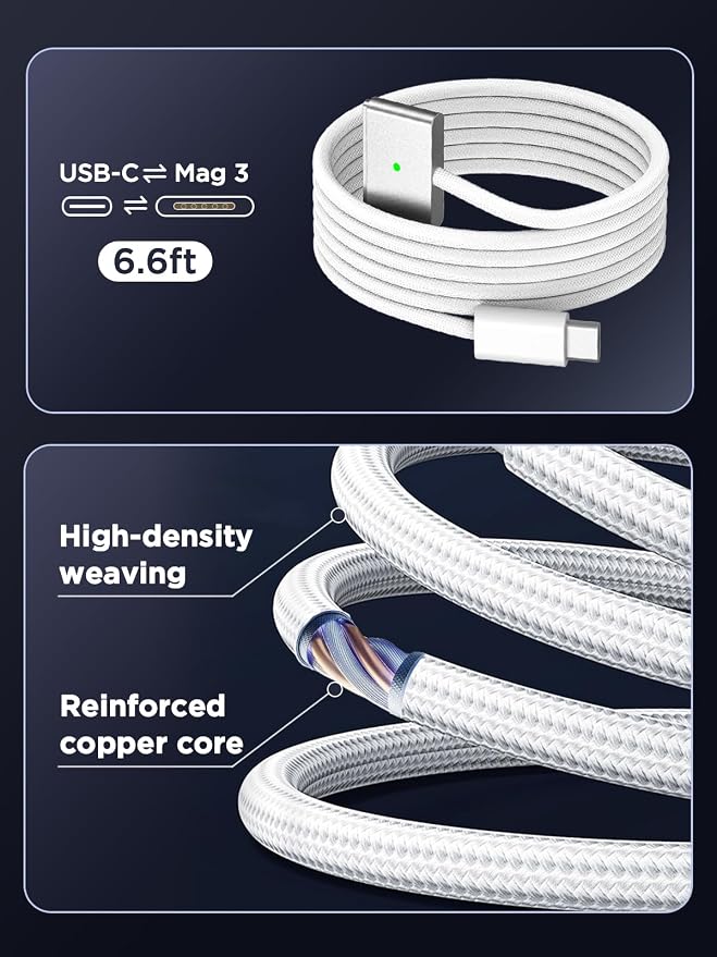 140W Charger for MacBook Pro 16/14 inch Mac Air 15/13 inch 【Original Quality】 2021-2025 M1–M4 6.6FT Magnetic 3 Cable LED &amp Type C Fast Charger Power Adapter - Between 2021-2025
