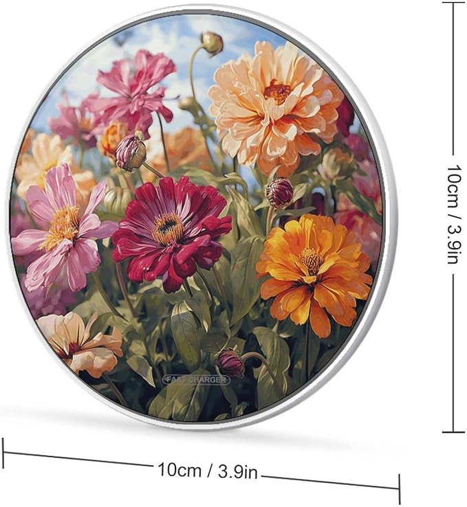 Colorful Flower Wireless Charger Portable Fast Charging Pad Lightweight Wireless Charging Pad 10W Slim Charging Station for Phone Charger Mat for Travel Home Office Desk