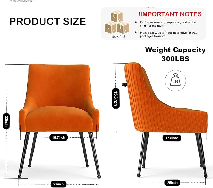 Velvet Dining Chairs Set of 6,Orange Upholstered Living Room Chairs with Black Metal Legs, Modern Tufted Accent Chairs for Living Room, Study Room, Kitchen