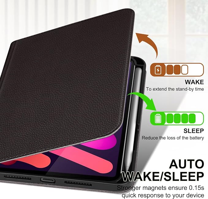 Genuine Leather Case for iPad 11th Gen 11/10th Gen 10.9 Black | Pencil Holder Adjustable Stand Auto Wake/Sleep Shockproof
