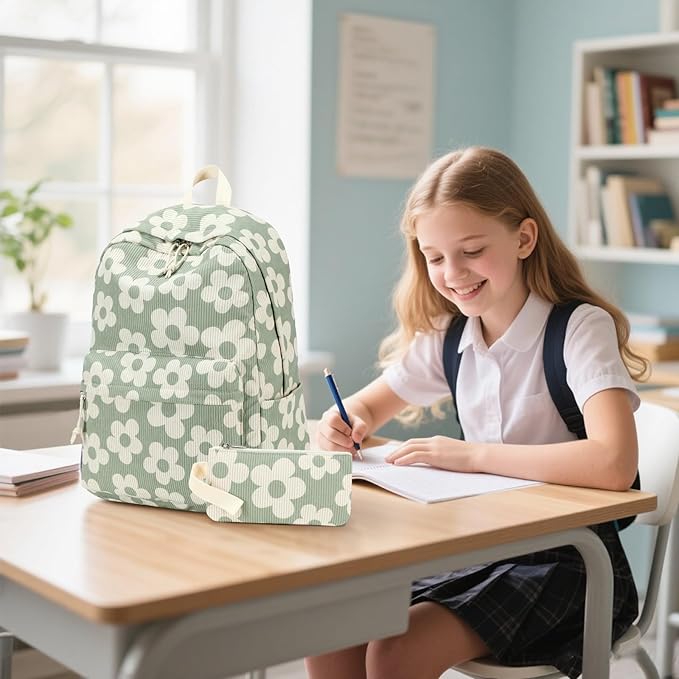 Bluboon School Backpack Set Girls Womens Laptop Bookbag Casual Daypack Fits 15 inch Laptop with Lunch Tote Bag and Pencil Bag