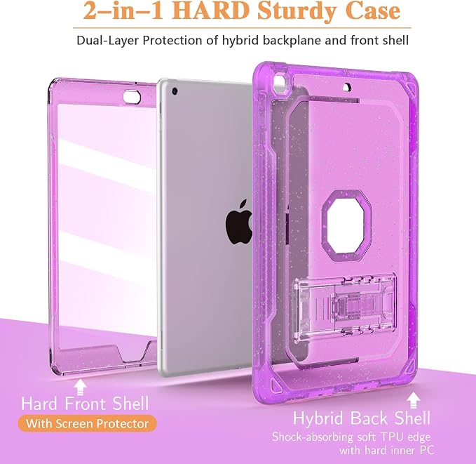 ZoneFoker Case for iPad Air 2 Case for iPad 6th/5th Generation 2018/2017 for Apple iPad 9.7 inch with Screen Protector/StandClear Glitter Full-Body Coverage Slim Cover for Girls Women (Blue+Purple)