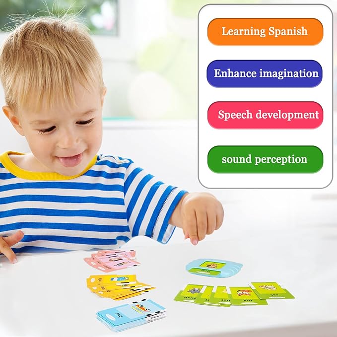 Spanish & English Talking Flash Cards for Toddlers 1 2 3 4 5 6, Audible Toys for Kids to Learn Spanish - 258 Cards and 516 Words(Pink)