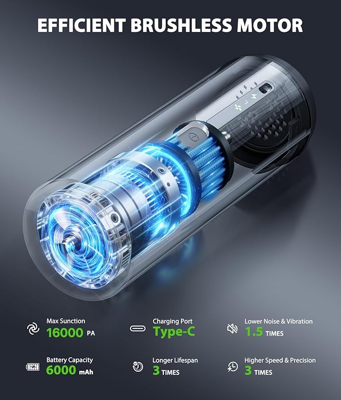 Car Vacuum Portable Cordless Handheld Vacuum Cleaner 4-in-1 Mini Cordless Vacuum with 2 Suction Modes and 16800pa Suction Power Blowing & Inflating 2 Modes Handheld Vacuum for Car, Desk, Keyboards