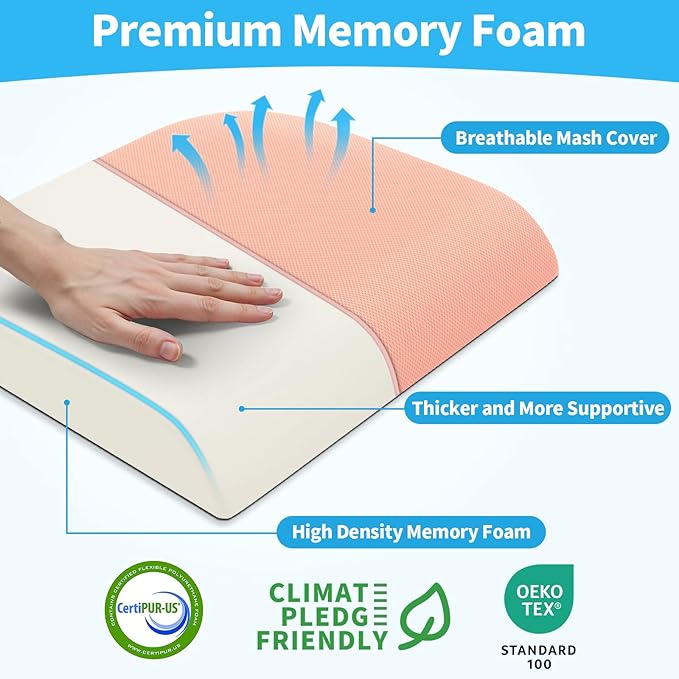 XLarge Seat Cushion, Memory Foam Cushion for Long Sitting Hours on Office Chair, Home & Car, Non-Slip Chair Pad for Relieving Back & Sciatica & Hip & Coccyx Pain (Pink)
