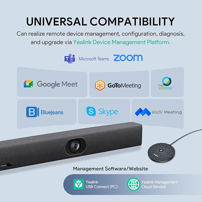 Yealink UVC40 E2 and Expansion Mic (VCM35) HD Video and Audio Conferencing System Bundle for Small to Medium Meeting Room, Ultra HD 4K, 8 Microphone Arrays, AI Auto Framing, Full-Duplex