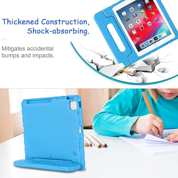 Kids Case for iPad Pro 11 M5/M4 &amp iPad Air 11 (2026/2025/2024) Shockproof Case with Pencil Holder Techcircle Light EVA Foam Handle Stand Bumper Protective Child Friendly Drop Proof Cover Black